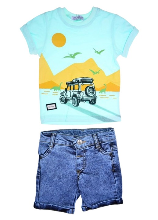 Compleu de vara, din 2 piese, pentru baieti, tricou si pantaloni scurti, Mini Junior - 21799, Multicolor