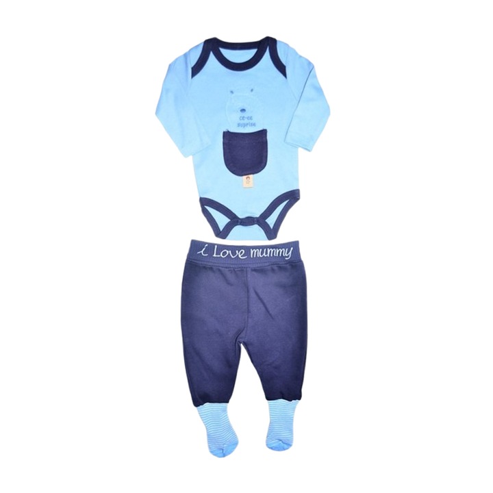 Compleu 2 piese, pentru baieti, body si pantaloni, Mini Junior, 243262, Albastru 119055