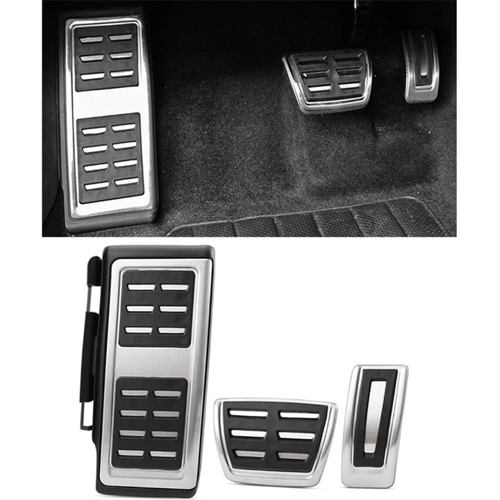 Комплект педали Volkswagen Golf 7, Passat B8, Tiguan 2016, Audi A1 8x A3 8V TT 8s Q2, Skoda Octavia 5E Superb 3, черно/сребристо, автоматична скоростна кутия