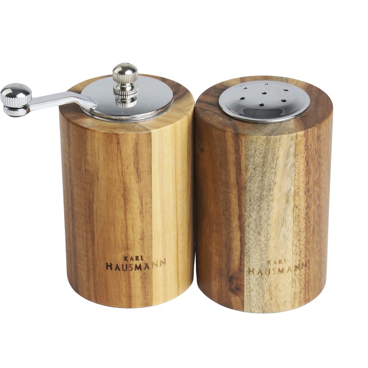 Set 2 Rasnite Manuale Sare si Piper din Lemn de Salcam, cu Mecanism Ceramic Reglabil, Karl Hausmann