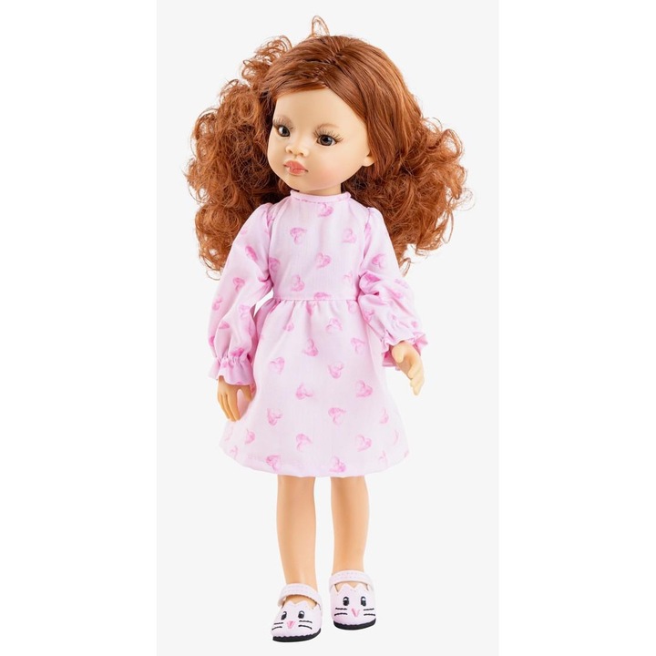 Celia baba, Paola Reina, 32 cm, göndör vörös haj, világos rózsaszín ruha