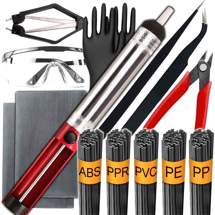 Aliaj de lipire din plastic, Accesorii de lipire, Renew Force, SET, cleste cu pompa extractoare, manusi, ochelari de protectie, material textil, 5 tipuri de aliaje de lipire, ABS, PPR, PVC, PE, PP, pentru profesionisti si amatori SOL-EQ