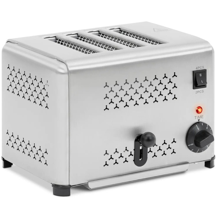Toster Royal Catering 4 Kromki 1800 W, Srebra metalica, Timer 5 minute, Suprafata din otel inoxidabil