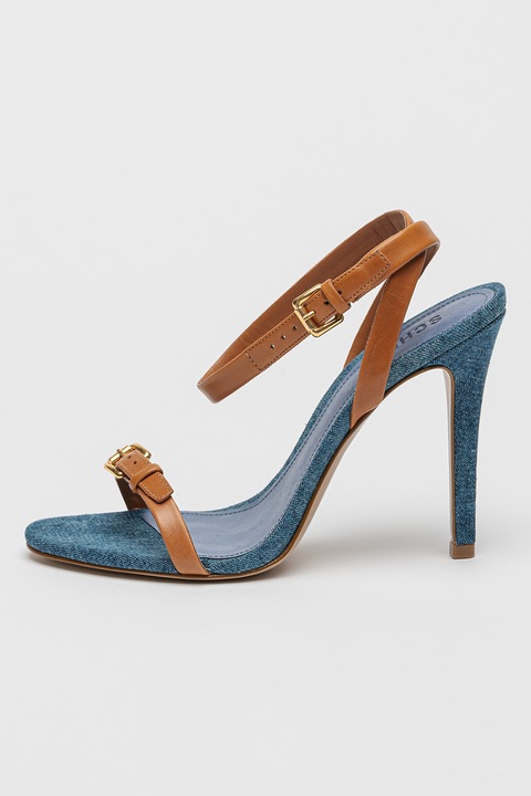 Schutz, Sandale din piele cu catarame Aurora, Albastru inchis/Caramel