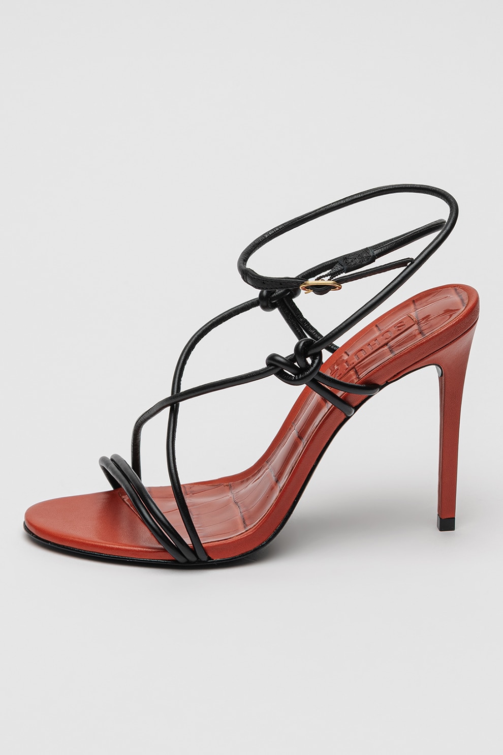 Schutz, Sandale din piele cu toc clasic Malta, Negru, Caramiziu, 8