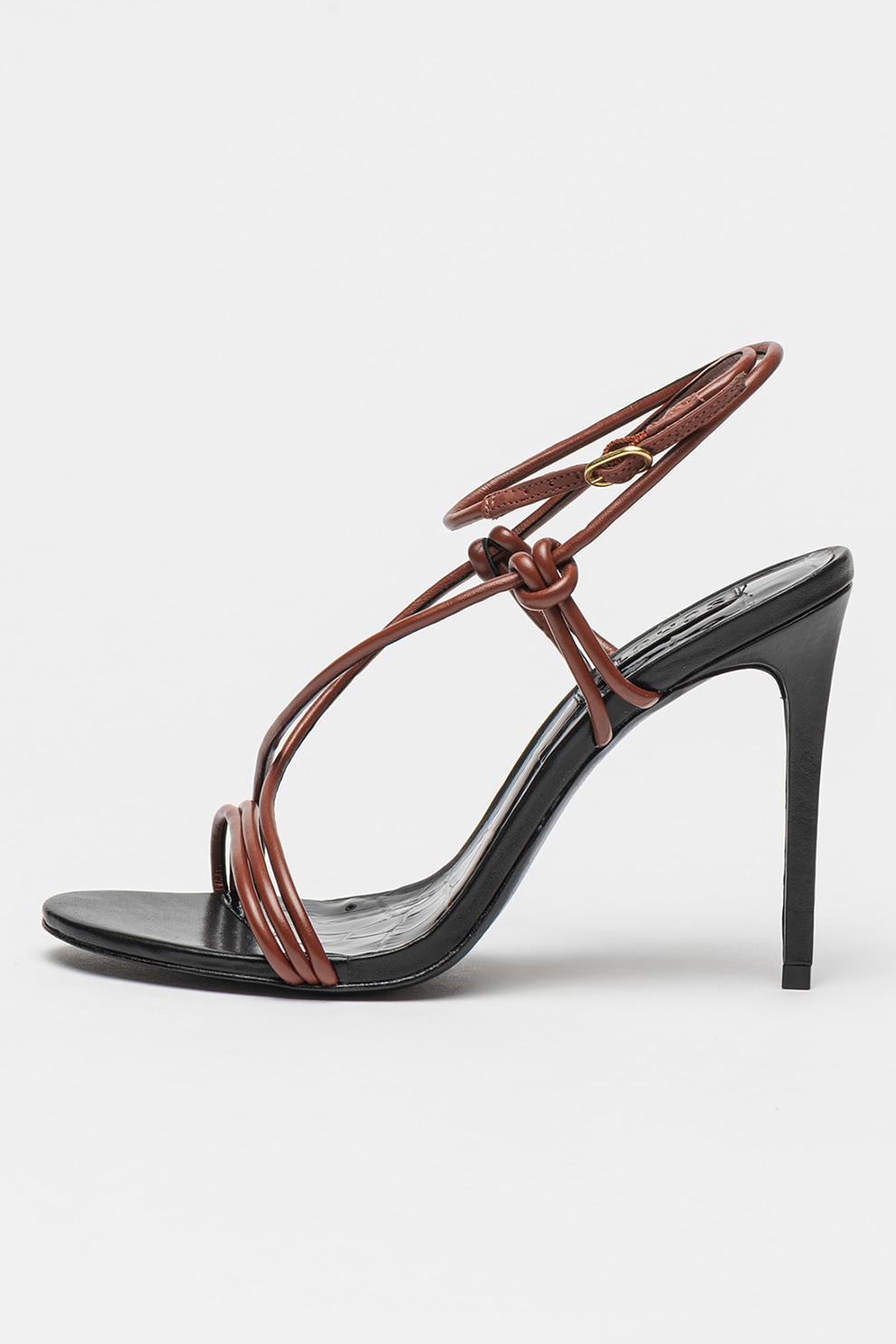 Schutz, Sandale din piele cu toc clasic Malta, Negru, Maro fango, 8
