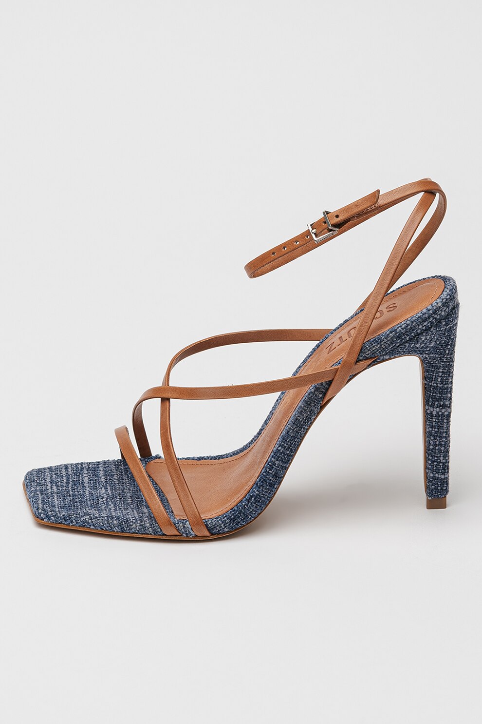 Schutz, Sandale din piele cu barete multiple Bari, Albastru prafuit, Caramel, 8