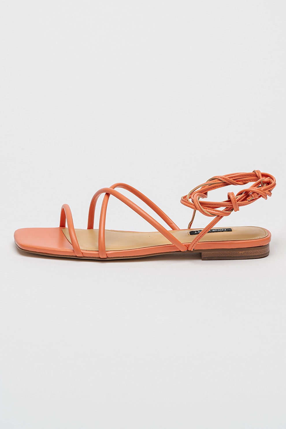 NINE WEST, Sandale din piele ecologica cu talpa plata si varf patrat Mikila, Portocaliu, 7.5