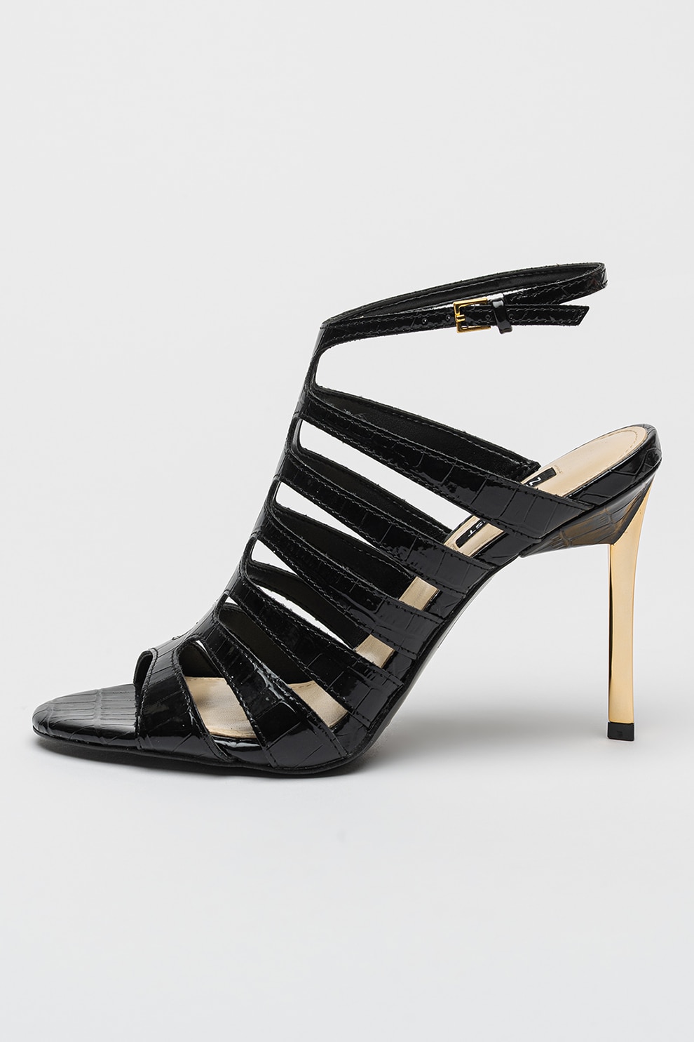 NINE WEST, Sandale cu barete multiple si catarama Saleen, Negru, 5.5