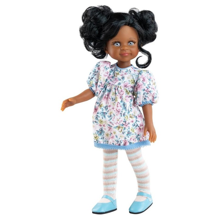 Кукла Клео, Паола Рейна, 32 см, черна коса, бяла рокля с цветя