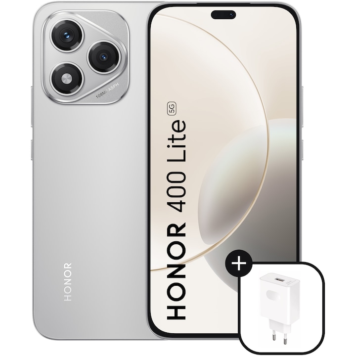 Смартфон HONOR 400 Lite, 8GB RAM, 256GB, Velvet Grey - Включено зарядно устройство HONOR SuperCharge (макс. 66W)