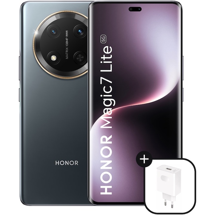 Telefon mobil HONOR Magic7 Lite, Dual SIM, 8GB RAM, 256GB, Titanium Black - Incarcator HONOR SuperCharge (Max 66W) inclus
