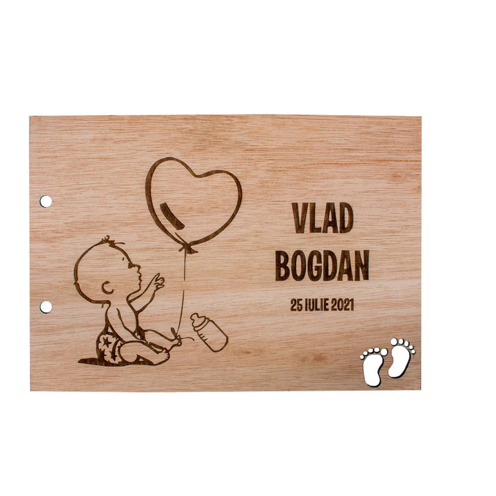 Album Foto GuestBook din lemn de Botez Bebelus Baiat
