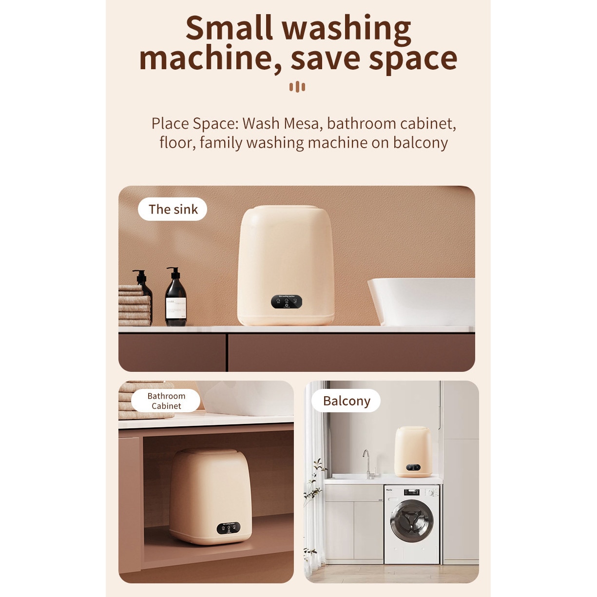 Masina de spalat mini, capacitate mare de 9L, 10W, economie de energie verde, galben crem