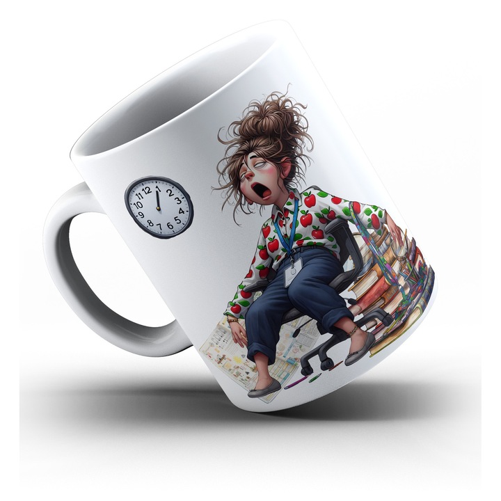 Cana Baterie Invatator, Model 2, alba, ceramica, 330ml