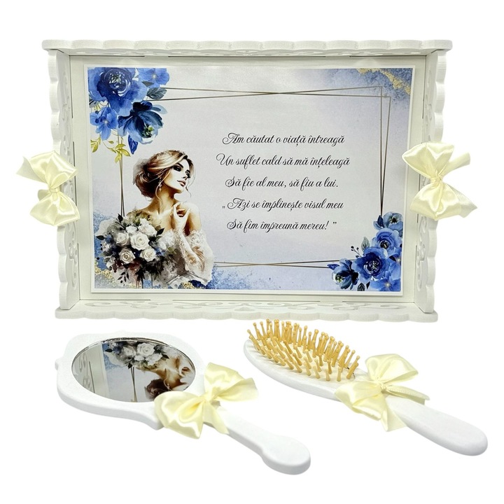 Set tava pentru gatitul miresei, personalizat mire si mireasa, format din 3 piese