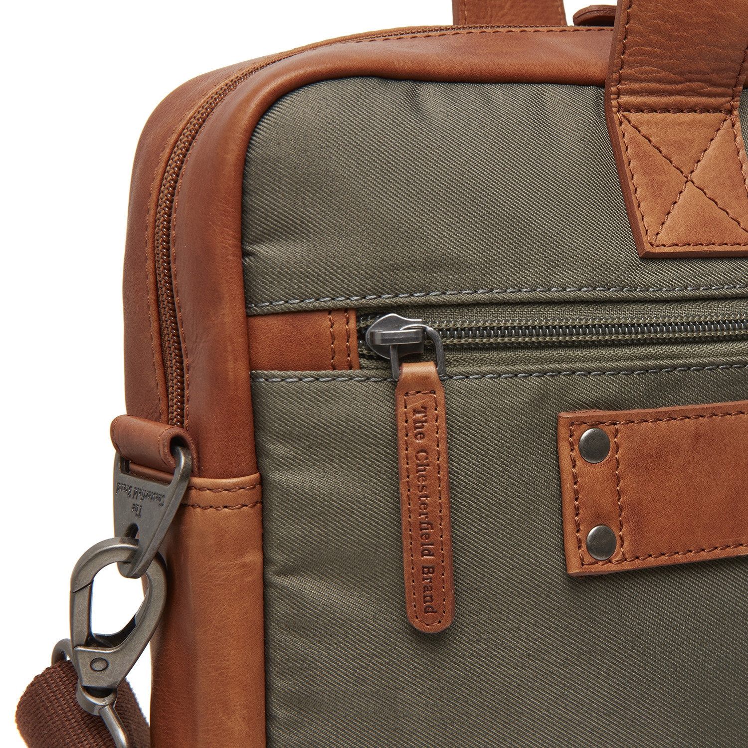 Geanta pentru laptop de 15 inch, din piele naturala si nylon, The Chesterfield Brand, Narvik, Verde olive