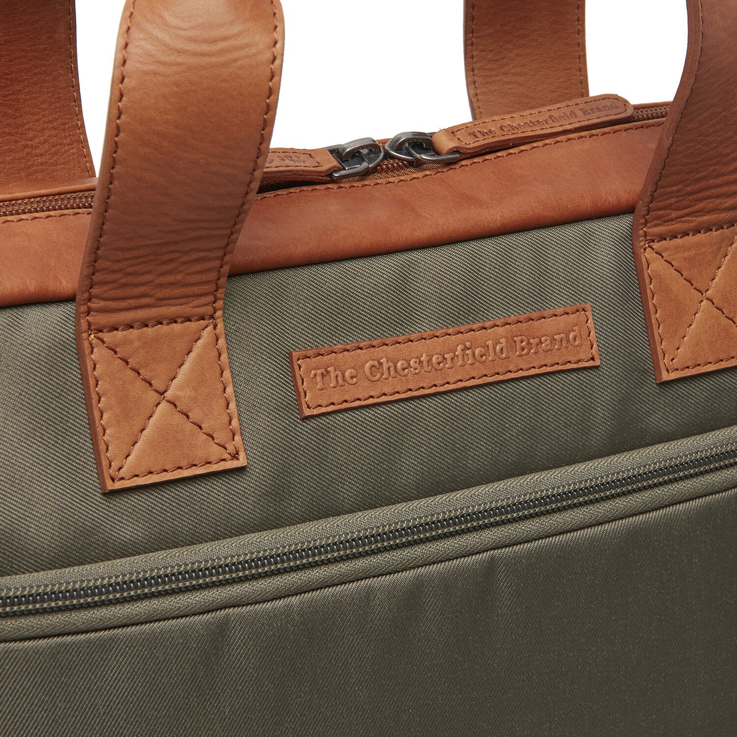 Geanta pentru laptop de 15 inch, din piele naturala si nylon, The Chesterfield Brand, Narvik, Verde olive