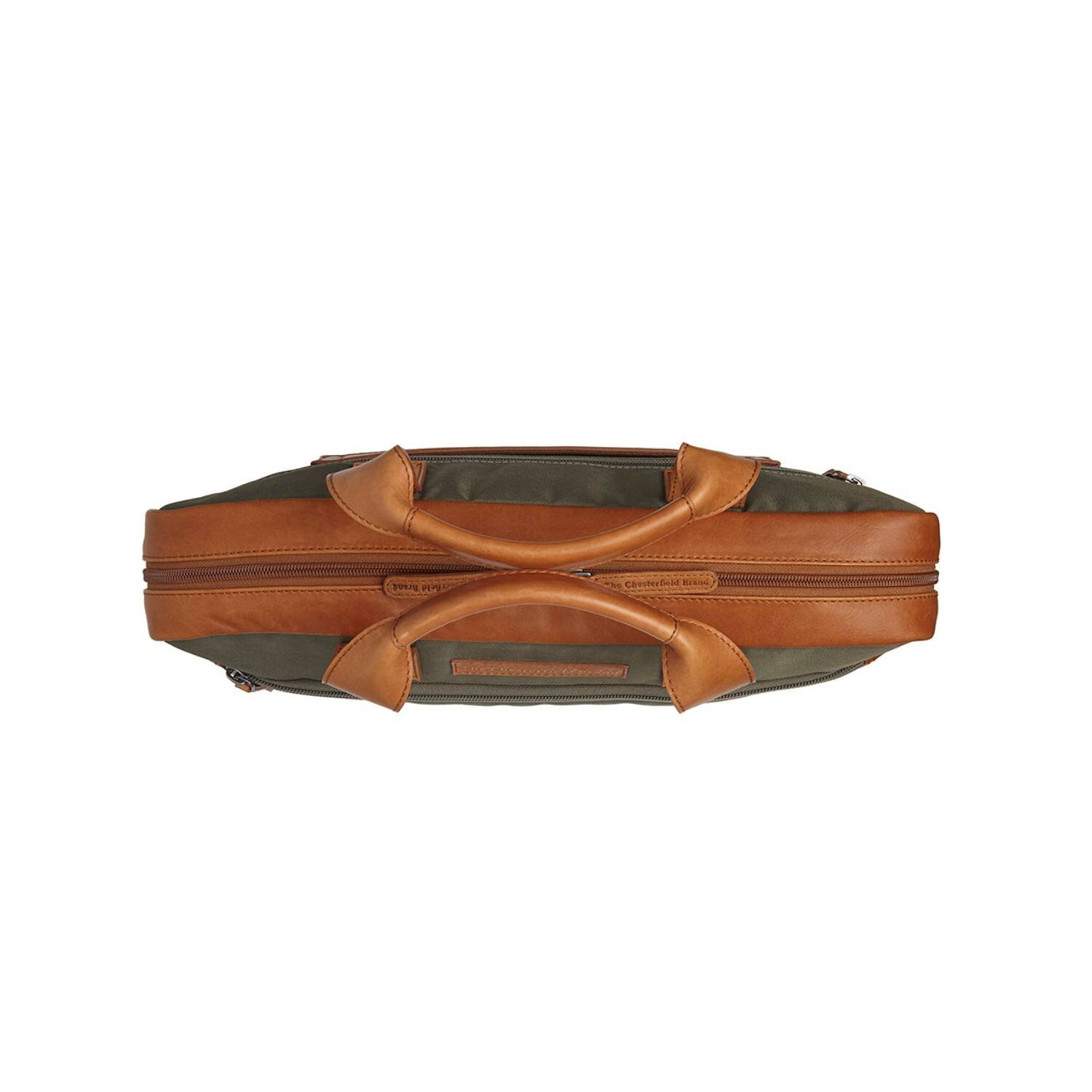 Geanta pentru laptop de 15 inch, din piele naturala si nylon, The Chesterfield Brand, Narvik, Verde olive
