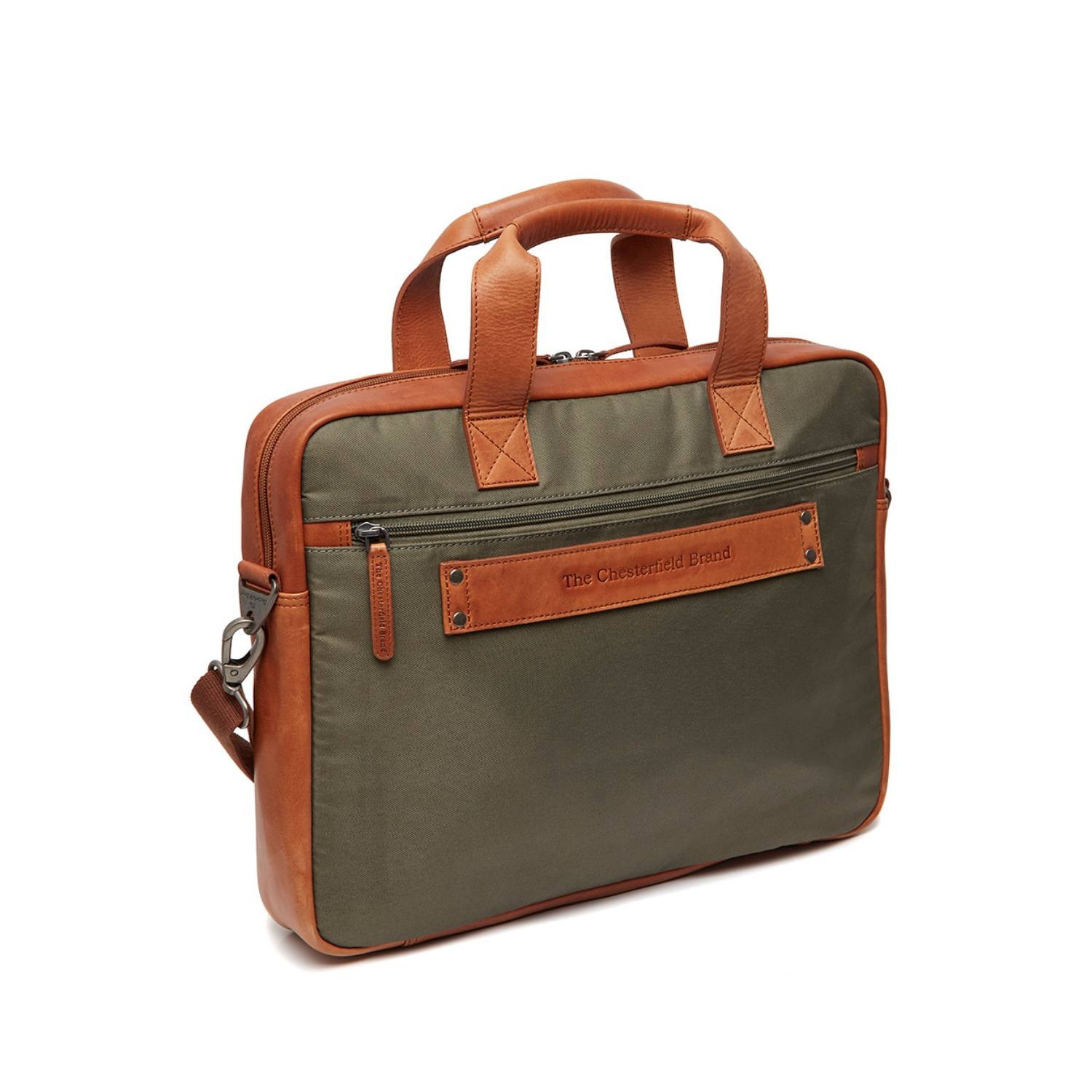 Geanta pentru laptop de 15 inch, din piele naturala si nylon, The Chesterfield Brand, Narvik, Verde olive