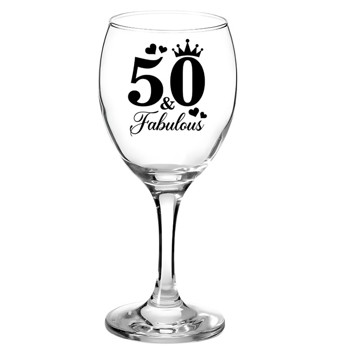 Pahar pentru vin personalizat, pentru aniversare 50 ani, cadou inedit
