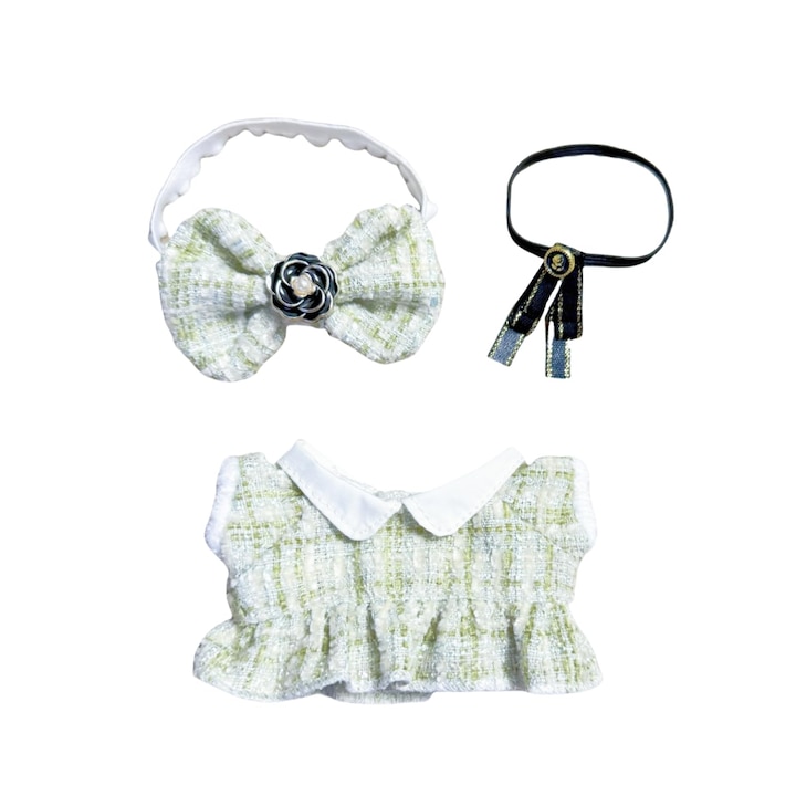 Set de haine pentru papusi de 17cm, LYCENXI, 3 piese, fusta verde, accesorii incluse