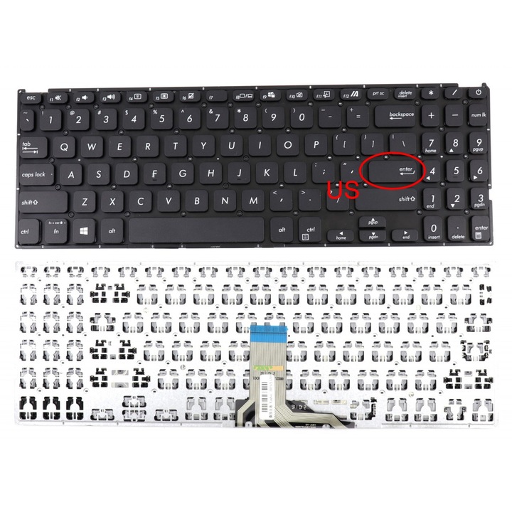 Asus M509 billentyűzet amerikai kiosztás kis enter keret nélkül, M509BA amerikai kiosztás kis enter keret nélkül, M509D amerikai kiosztás kis enter keret nélkül