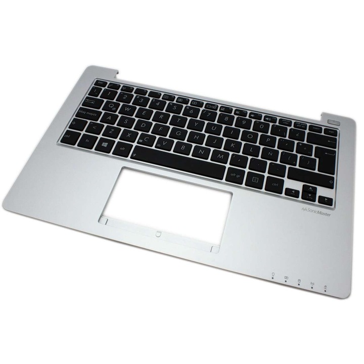 Asus fekete billentyűzet, VivoBook S200E ezüst csuklótámasszal, VivoBook X201E ezüst csuklótámasszal, VivoBook X202E ezüst csuklótámasszal
