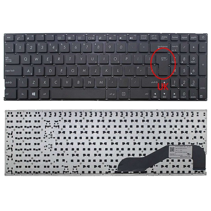 Tastatura Asus 0KNB0 610QUK00 layout UK fara rama enter mare, F540S layout UK fara rama enter mare, R540S layout UK fara rama enter mare