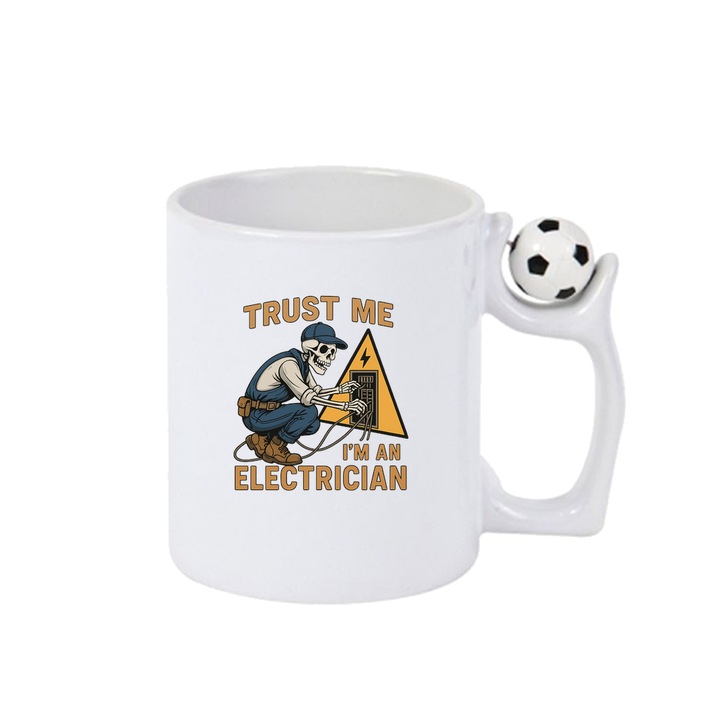 Cana Crede-ma sunt electrician, Cri-Flo, Ceramica, 330ml. Minge rotativa antistres, Maner si interior Alb-Negru