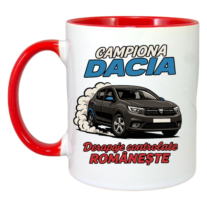 Cana Dacia Sandero Derapaje Controlate Romaneste, Cri-Flo, Ceramica, 330ml. Maner si interior Rosu