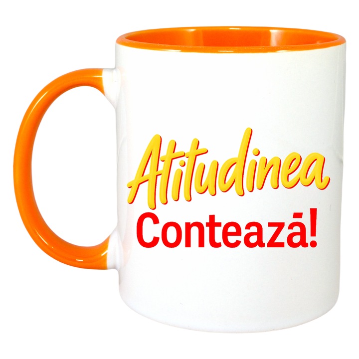 Cana Atitudinea Conteaza mereu, Cri-Flo, Ceramica, 330ml. Maner si interior Portocaliu