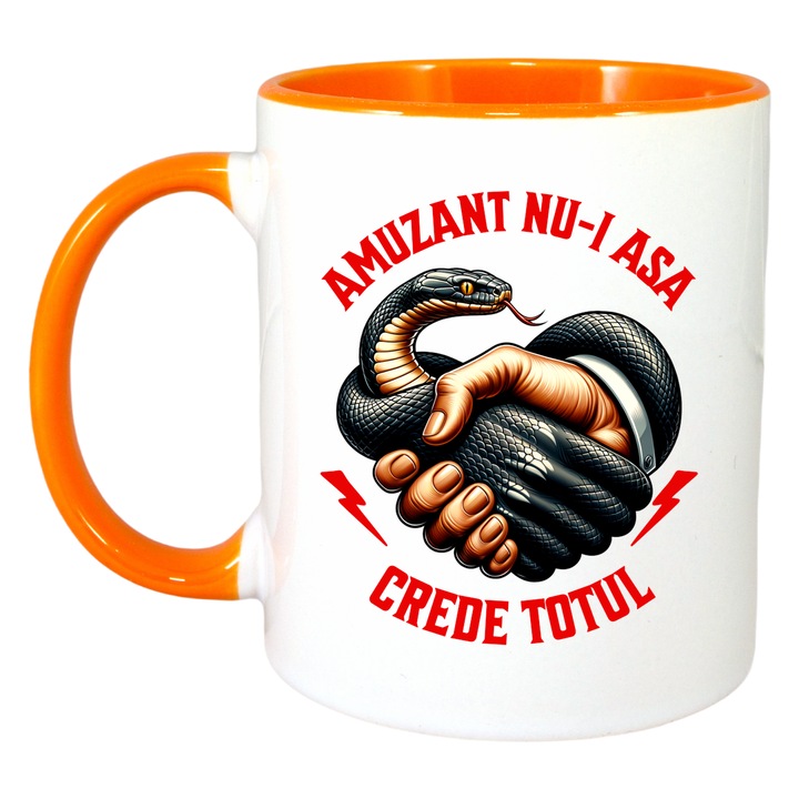 Cana Amuzant nu-i asa, Crede Totul, Cri-Flo, Ceramica, 330ml. Maner si interior Portocaliu