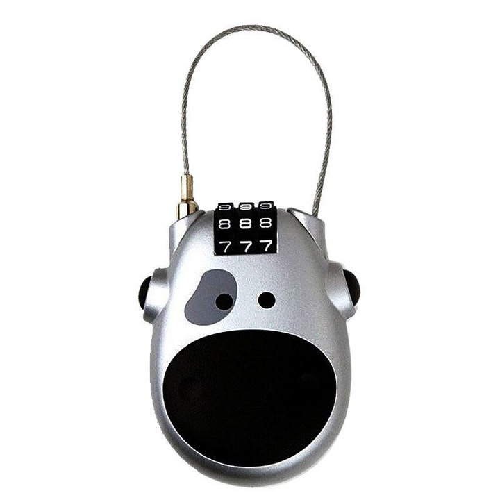 Lacat cu cifru, design cu model de vaca, cablu din otel inoxidabil ajustabil 70cm, 120g