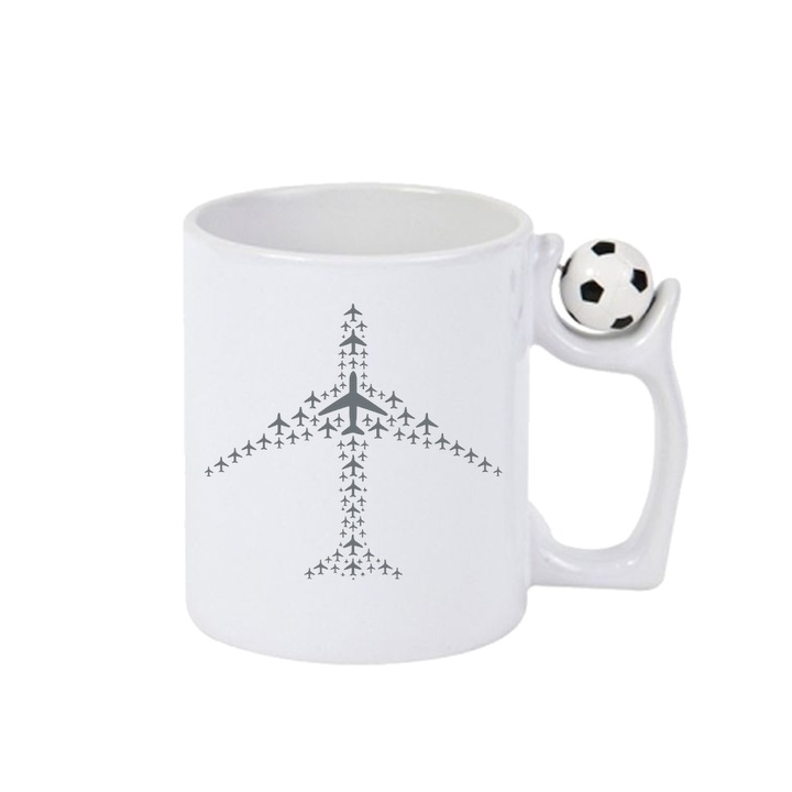 Cana Avioane Atacand, Cri-Flo, Ceramica, 330ml. Minge rotativa antistres, Maner si interior Alb-Negru