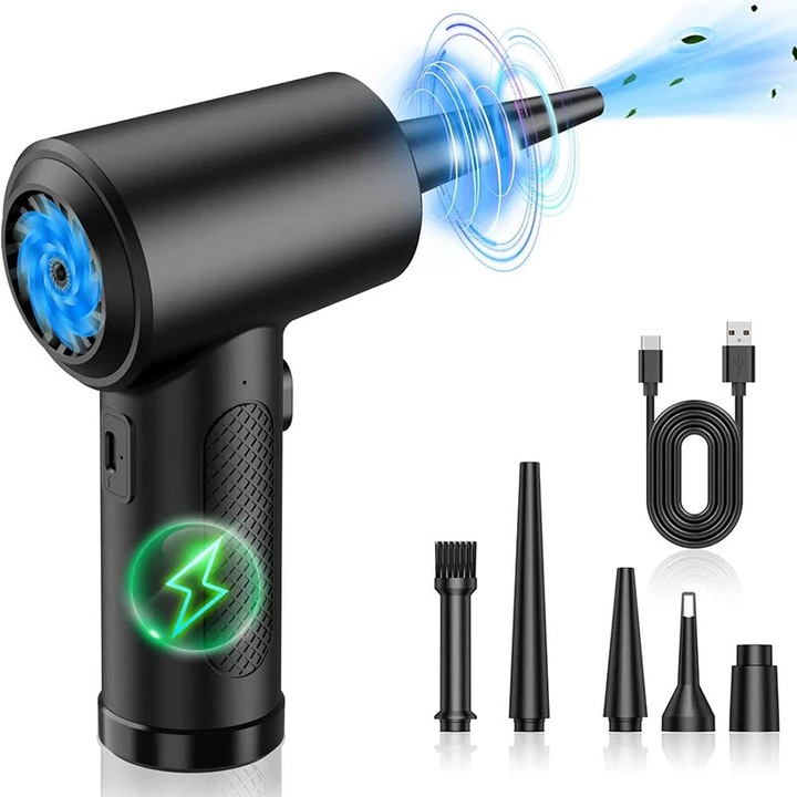 Suflanta electrica portabila, neagra, 3 viteze, 51000RPM, 20-30min autonomie