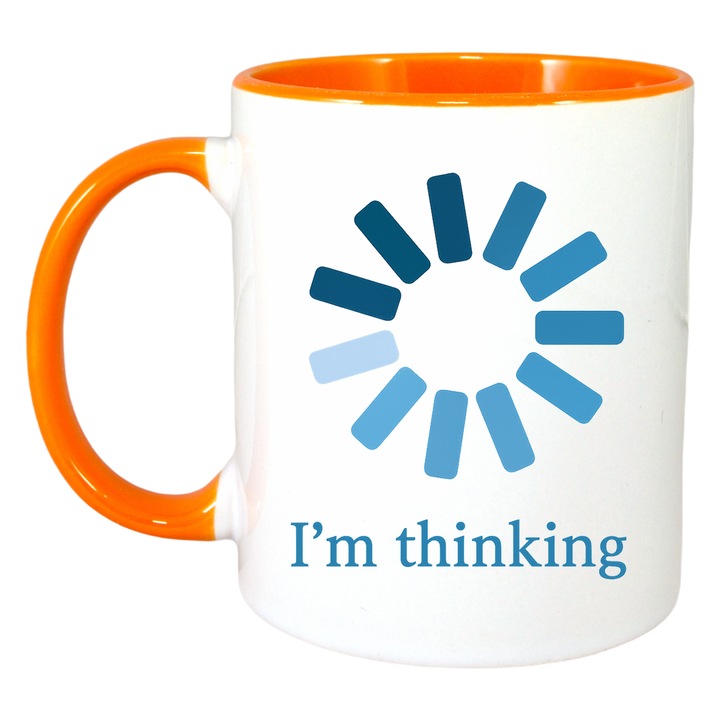 Cana im thinking, Cri-Flo, Ceramica, 330ml. Maner si interior Portocaliu