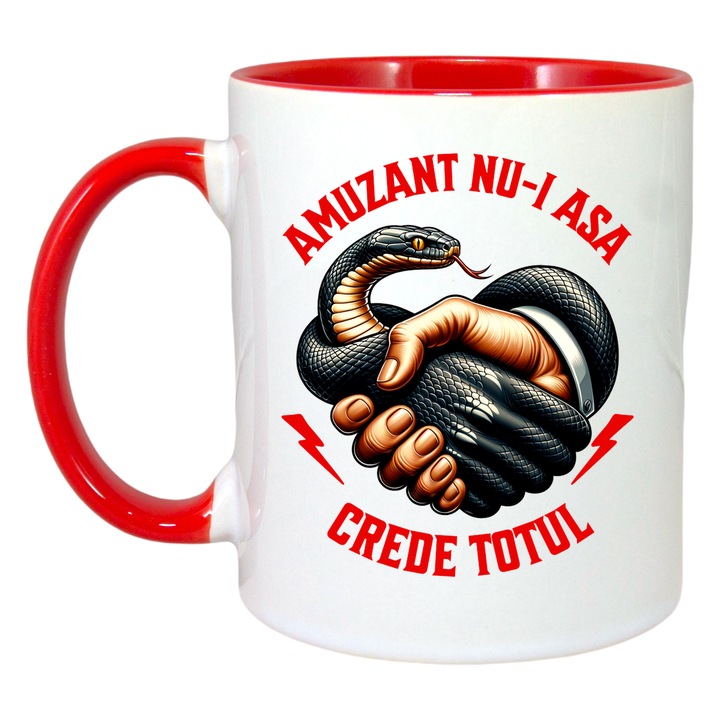 Cana Amuzant nu-i asa, Crede Totul, Cri-Flo, Ceramica, 330ml. Maner si interior Rosu
