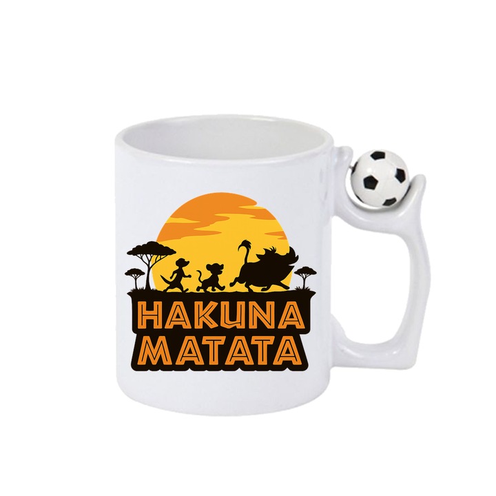 Cana Hakuna Matata, Cri-Flo, Ceramica, 330ml. Minge rotativa antistres, Maner si interior Alb-Negru