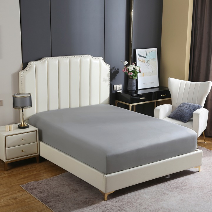 Чаршаф с ластик, 160x200 см, сив, памучен сатен, комплект