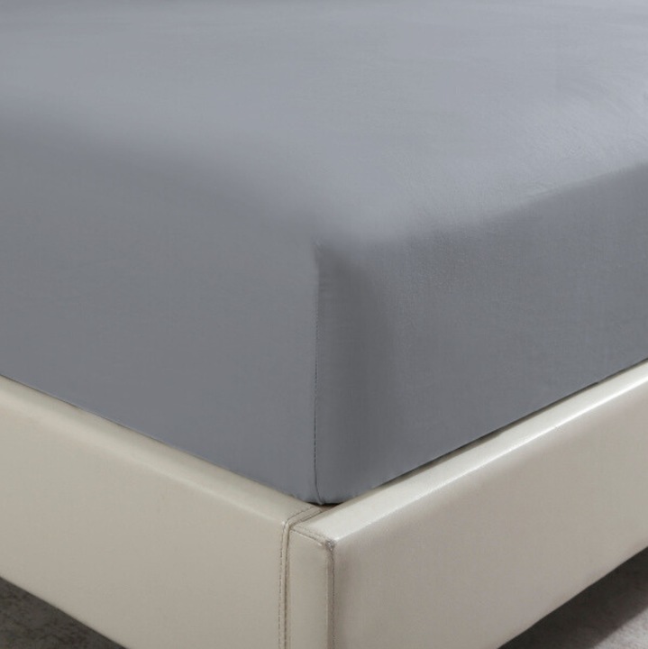 Cearceaf de pat din satin cu elastic, 120x200 cm (+30 cm), gri, Spod Igly si Nitki