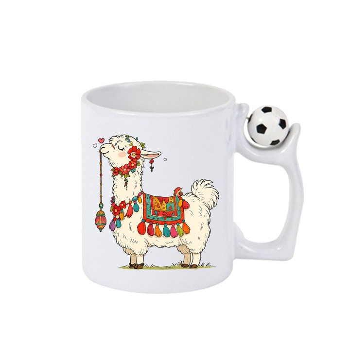 Cana lama vesela, Cri-Flo, Ceramica, 330ml. Minge rotativa antistres, Maner si interior Alb-Negru