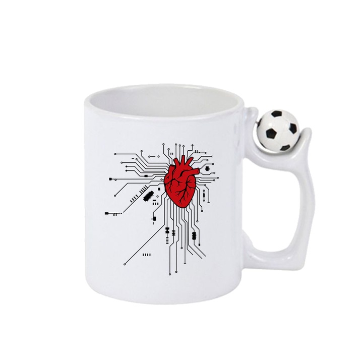 Cana Inima integrata ca un procesor, Cri-Flo, Ceramica, 330ml. Minge rotativa antistres, Maner si interior Alb-Negru