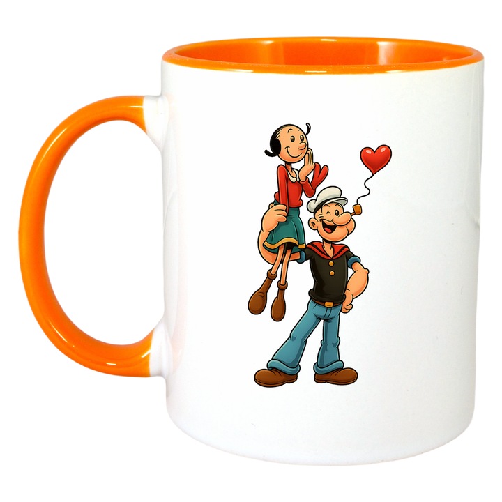 Cana popeye si olive, Cri-Flo, Ceramica, 330ml. Maner si interior Portocaliu
