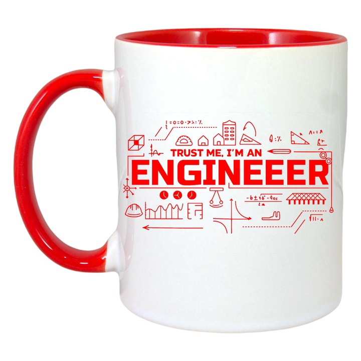 Cana Trust IM engineeer, Crede-ma sunt inginer, Cri-Flo, Ceramica, 330ml. Maner si interior Rosu