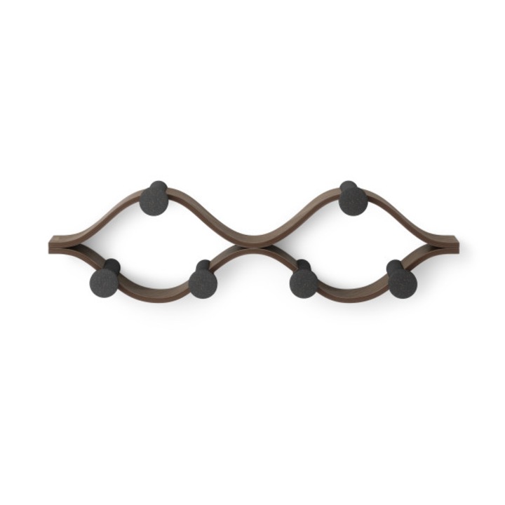 Cuier MONTAGE, 6 carlige, design modern, lemn de arin si frasin, negru, 51x6x15cm