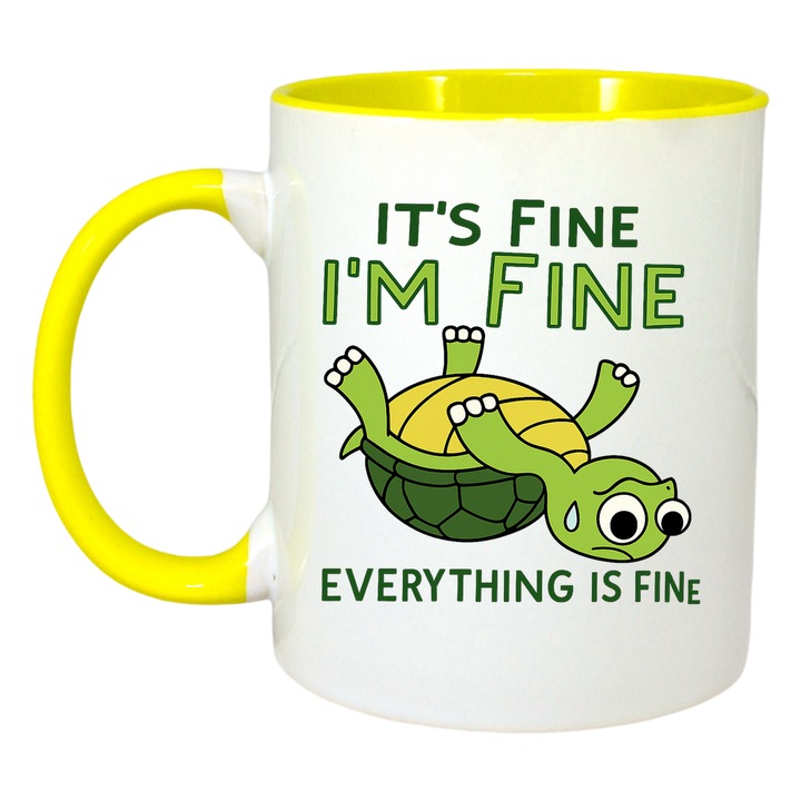 Cana It s fine i m fine Sunt bine, Cri-Flo, Ceramica, 330ml. Maner si interior Galben