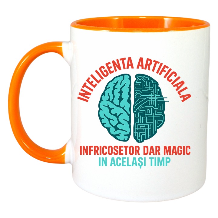 Cana Inteligenta Artificiala magic, Cri-Flo, Ceramica, 330ml. Maner si interior Portocaliu