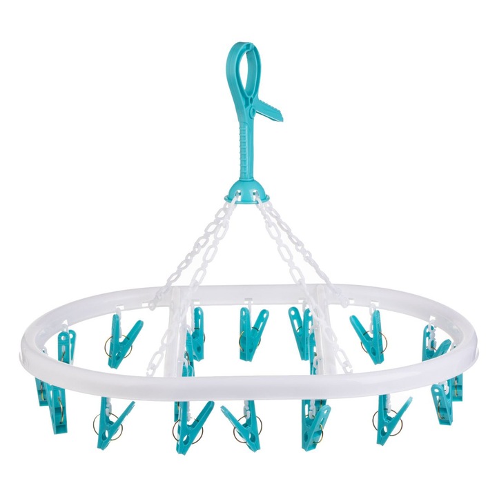 20 овални пластмасови куки за сушене на дрехи, бели и сини, 44x32x35см