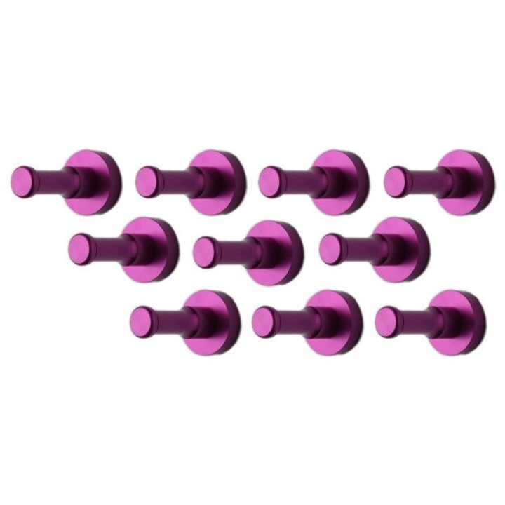 Set de 10 carlige metalice pentru haine, suporturi de perete, violet